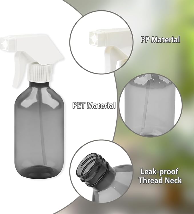 300ml Clear Black Plastic Spray Bottle - Premium Adjustable Nozzle, Ideal for Lawn & Garden, Hair Care, and Cleaning Supplies