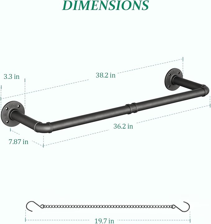SOFITORG Plant Haning Rod, 2 Pack Hanging Planters for Indoor Plants with 3 Chains, Wall Plant Hanging Bar for Window Celling, 38.2 Inch, Metal Black, Pots Not Included