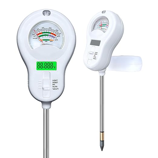 LSENLTY Soil Moisture Meter, 6-in-1 Soil pH Meter, Measures Temperature, Humidity, Light Intensity, nutrients, pH, and Ambient Humidity. Suitable for Horticulture, lawns, and Agriculture