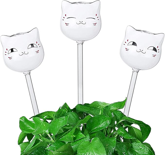 3 Pack Plant Waterer Self Watering Globes, Cute Cat Transparent Mini Durable Clear Glass Aqua Bulbs for Indoor, Automatic Plant Watering Devices, Gifts for Family and Friends