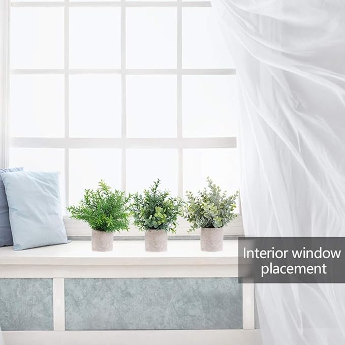3 Pack Mini Artificial Potted Plants Faux Eucalyptus Plants Boxwood Rosemary Greenery in Pots Small Houseplants for Home Decor Office Desk Shower Room Decoration