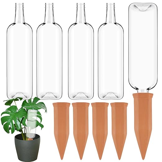 8 Pcs Plant Watering Devices Terracotta Self Watering Plant Spikes and Plastic Bottles, Automatic Terra Cotta Watering Spikes Plant Waterer Slow Release Planter for Indoor Outdoor Home Vacation