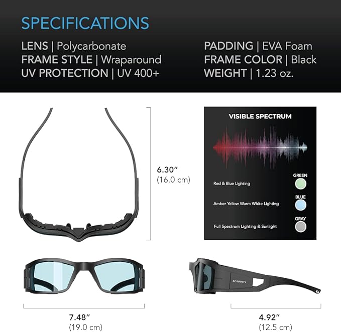 AC Infinity Grow Room Glasses, Indoor LED Grow Light Glasses with Color Corrective Lenses, for UVA/UVB Blocking in Grow Tents Hydroponics