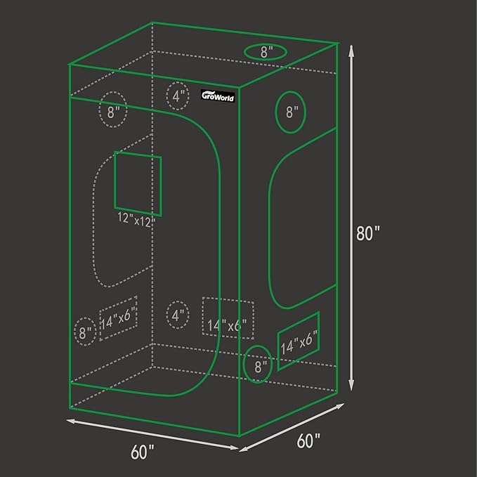 Mylar Grow Tent Kit 5x5x6.7 Ft, 600D Oxford Cloth with 19mm Metal Poles, Waterproof Removable Tray, Tool-Free Assembly for Indoor Hydroponic Plant Growing (Black 60"x60"x80")
