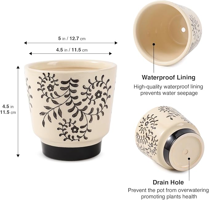 STHIE Indoor Ceramic Plant Pots with Drainage Holes 5 Inch Cute Succulent Flower Pots Small Orchid Planter Pots for Indoor Plants Garden Pots, Flower