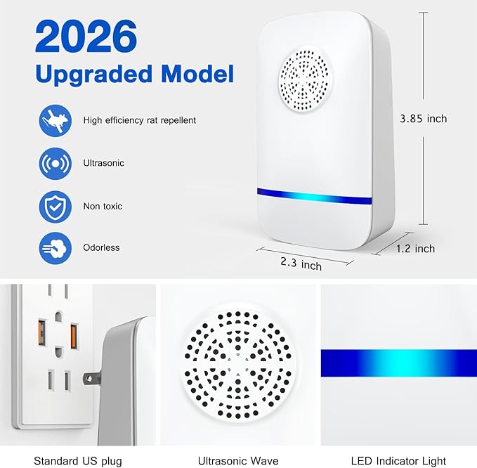 2026 Upgrade Ultrasonic Repeller & Insect Indoor Repeller 6 Pack, Plug-in Pest Control for Mice, Roaches, Spiders, Mosquitoes & Flies, Safe for Kids and Pets