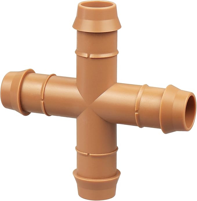 14 Pcs Drip Irrigation Cross Fittings 1/2 Inch, Drip Line Parts Four Way Connectors for 1/2" Irrigation Tubing, Barbed 4 Way Coupling Tee Irrigation System Replacement for Sprinkler Systems