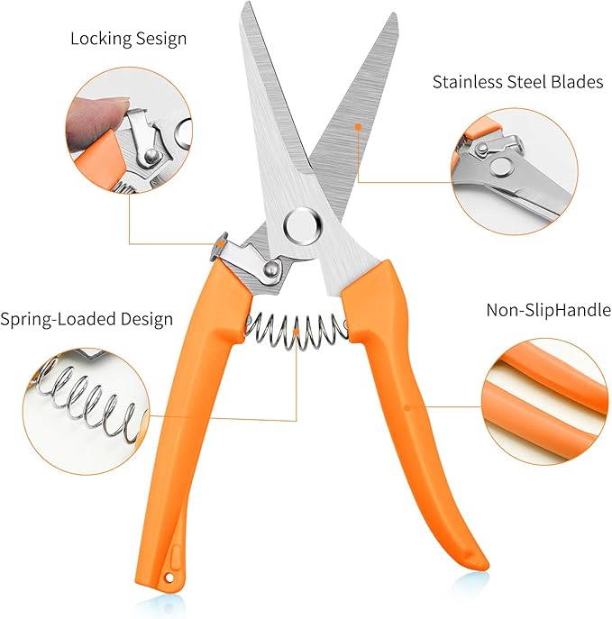 Flower Shears, 7.6 inch Flower Cutting Scissors Pruning Shears for Beginners, High Strength Steel, Sharp Rust Resistant,Garden Clippers Plant Cutter with Comfortable Grip Handles -Orange
