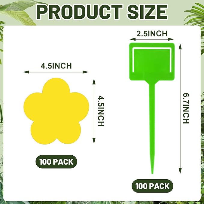 Qualirey 100 Pcs Yellow Flower Shaped Sticky Insect Traps Gnat Sticky Traps Double Sided Bug Killer Fruit Fly Fungus Gnat Catcher with Green Stakes for Indoor Outdoor Plants Kid Pet Safe
