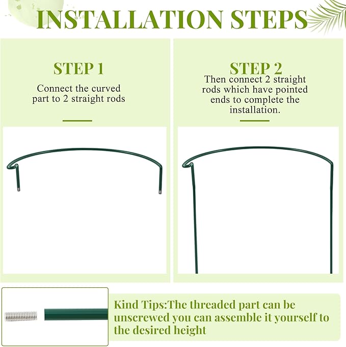 Tioncy 18 Pcs 30 H x 12.6 W Plant Support Stakes Cages for Garden, Metal Half Round Plants Tension Rods for Indoor Outdoor Large Tall Flower Vegetables Tomato Peony Rose Support