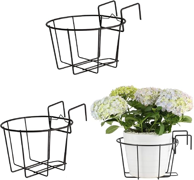 TreeLen 3Pack 10inch Railing Planter Outdoor Balcony Hanging Baskets for Plants Fence Planters Metal Potted Stand Indoor Porch Railing Planters Flower Pot Holder