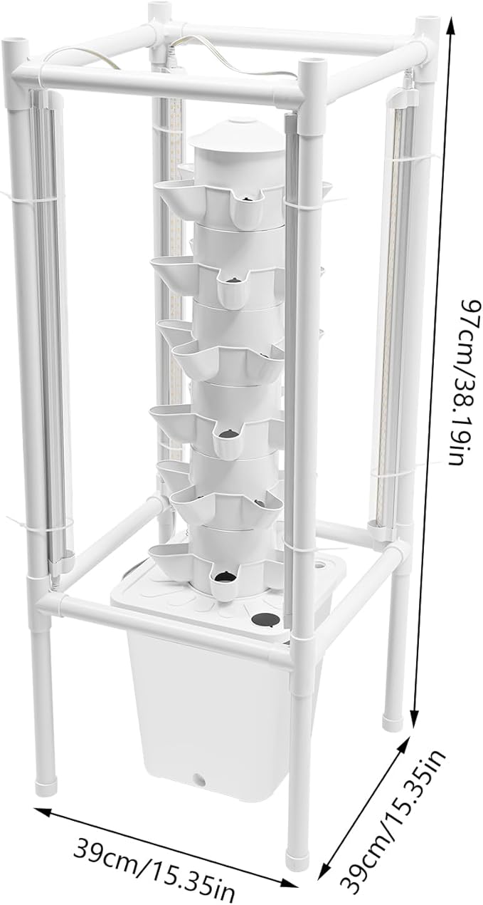 Hydroponics Growing System Kit, 30-Plant Tower Garden Vertical Planter Germination Kit with Grow Light&Water Pump, Herb Garden Planter Indoor Kit, Hydroponic Growing Tower for Indoor Gardening (White)