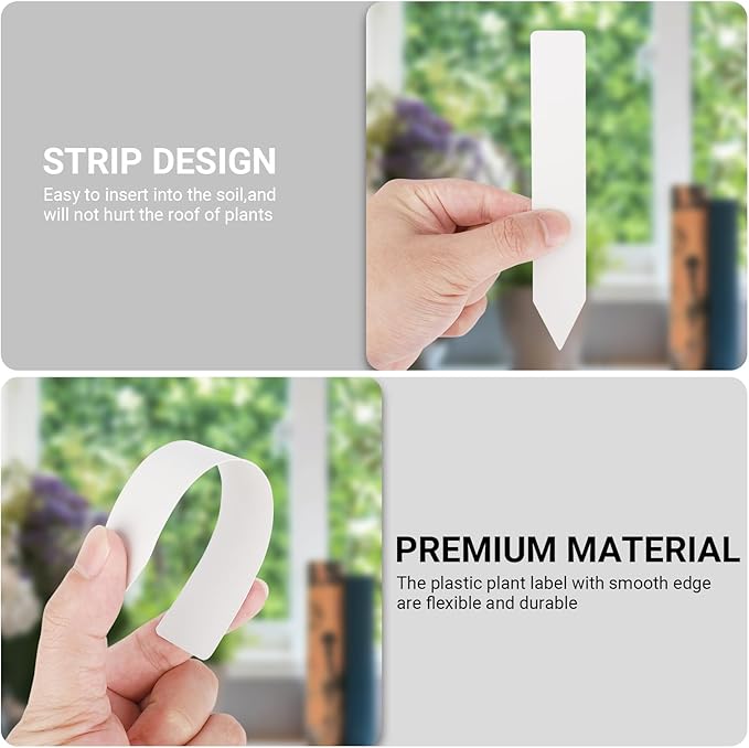 Greaner Garden Markers 100PCS, 6 Inch Plant Markers for Outdoor Plants Waterproof, Plastic Plant Labels with Garden Marker Pen-White, Plant Signs for Indoor Outdoor, Garden, Greenhouse, House(White)