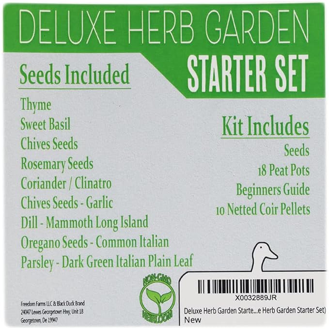 Deluxe Herb Garden Starter Kit - Includes: Seeds, Peat Pots, Netted Coir Pellets, and a Beginners Guide - Easy Starter Kit for Gardeners - Heirloom, Non-GMO (Deluxe Herb Garden Starter Set)