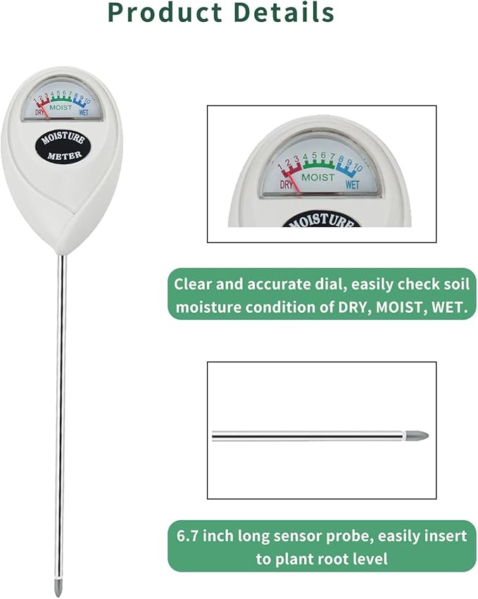 Censinda Soil Moisture Meter, 2 Pack Soil Moisture Monitor for House Plants, Indoor & Outdoor, Garden, Farm, Lawn Plant Care, No Battery Needed(White)