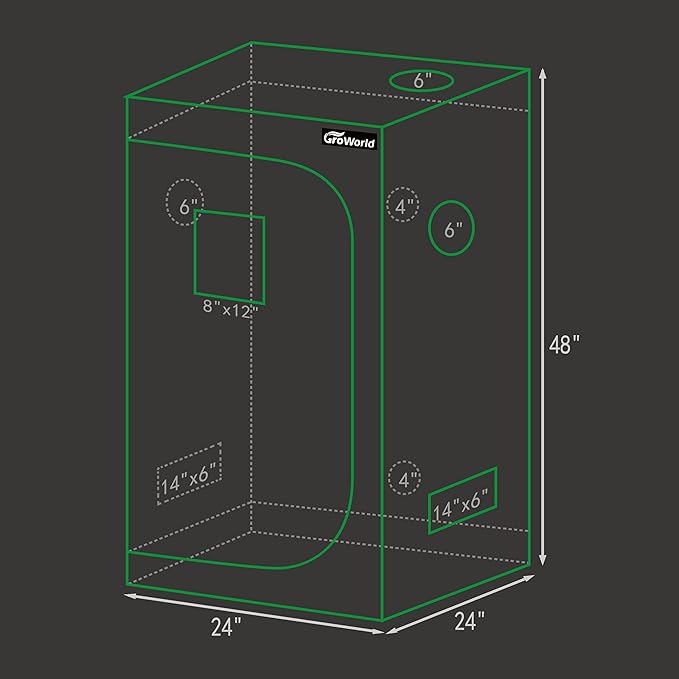 Grow Tent Kit, 24"x24"x48" Greenhouse Tent with 19mm Poles, High Reflective 600D Mylar Hydroponic Tent with Observation Windows for Indoor Plant Growing (Black, 24"x24"x48")