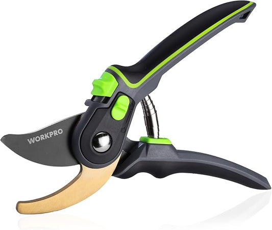 WORKPRO Bypass Pruning Shears, 9" Professional Garden Shears, Premium Steel Garden Clippers, Titanium Coated Garden Tool, Cuts Up to 3/4 Inch