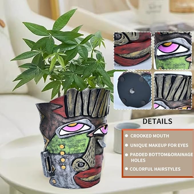 Midogaigai Abstract Face Planters Pots Head,Unique Head Planter for Indoor Plants,Funny Face Flower Pot,Colorful Plant Pots for Outdoor Garden Decor and Home Art Decoration(Retro)