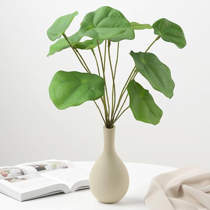 Artificial Green Plants with Ceramic Vase, Faux Pilea Plants Fake Greenery Indoor for Office Desk Bedroom Livingroom Bathroom Shelf Windowsill Home House Decor (Emerald Green)