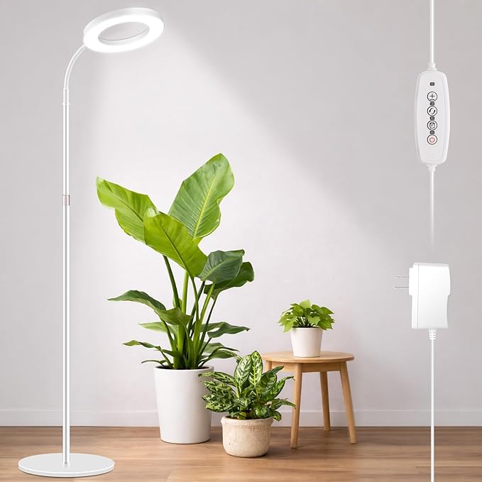 LBW Grow Light with Stand for Indoor Plants, Adjustable Height up to 68", Full Spectrum Grow Light for Large & Tall Plants, Auto Timer 6/8/12/16H, 5-Level Dimmable, 3 Lighting Modes
