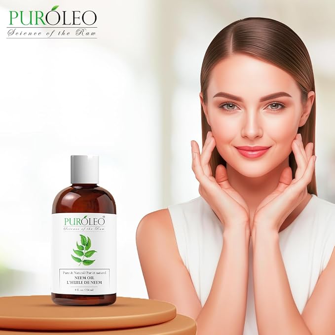 PUROLEO NEEM Oil 8 Fl Oz/236 ML (Packed in Canada) 100% Pure and Natural Neem Oil for Multipurpose Use | Neem extracted from NEEM Plante Chemical Free Neem for Spray
