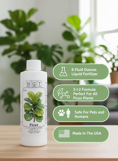 Fiddle Leaf Fig Tree Fertilizer & Plant Food by NitroGene Tech | 8 oz Liquid Indoor Plant Food | 3-1-2 NPK with Micronutrients for Healthy Growth in Ficus Lyrata Plants