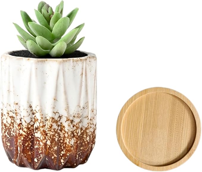 Cute Circular Ceramic Home Garden Decoration Succulent Cactus Flower Pots Container -Plant Not Included (White, 3.19 Inch)