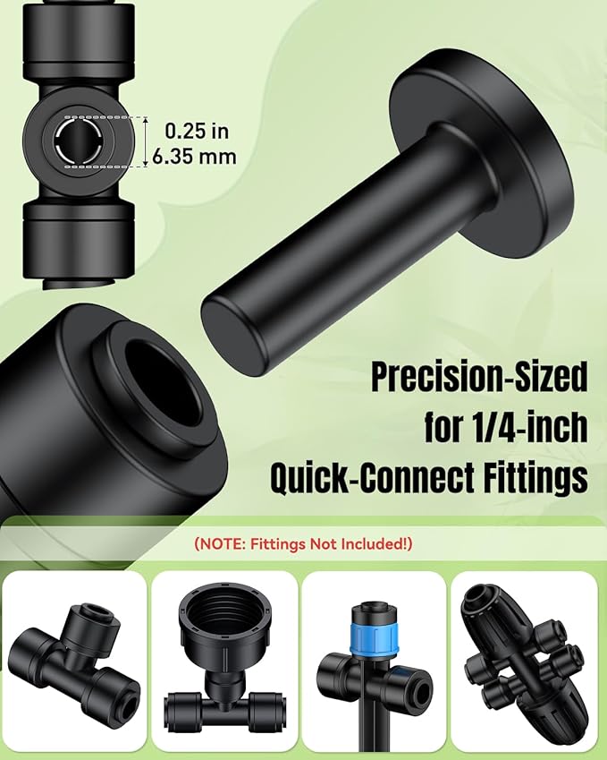 Pawfly 30 Pcs 1/4" End Plugs for Quick Connect 1/4" Drip Irrigation Tee Connectors, Push-to-Fit Connector End Cap Fittings, Leak-Proof End Closure Parts Stoppers, 1/4 Inch Drip Irrigation Parts