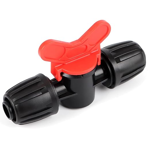RedChili 10 Pcs 1/2 Inch Irrigation Tubing Shut Off Valve Fittings, (1/2" ID x0.6-0.65" OD) 16mm Drip Tubing Barbed Locked Nuts Connectors Anti-Drop 1/2" Inline Valve Parts for Garden Drip System