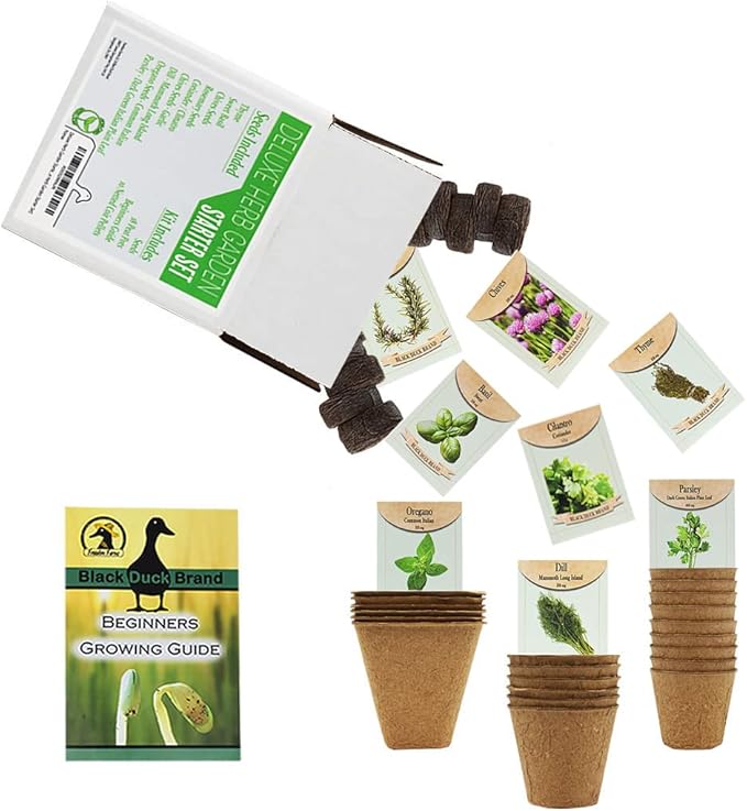 Deluxe Herb Garden Starter Kit - Includes: Seeds, Peat Pots, Netted Coir Pellets, and a Beginners Guide - Easy Starter Kit for Gardeners - Heirloom, Non-GMO (Deluxe Herb Garden Starter Set)