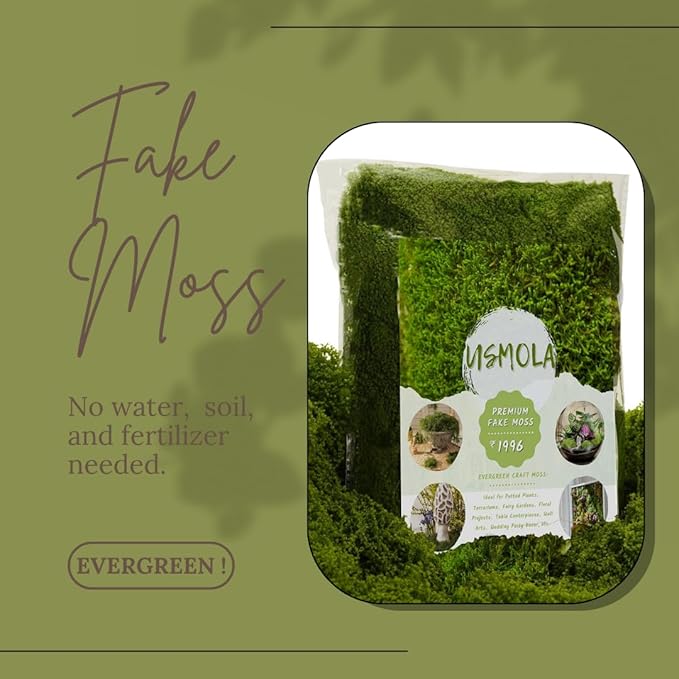 USMOLA 3.5OZ Fake Moss for Plants Indoor - Artificial Moss for Table Centerpieces, Fairy Gardens, Terrariums - Realistic Faux Grass for Wedding Christmas Party Decor (Natural Green)