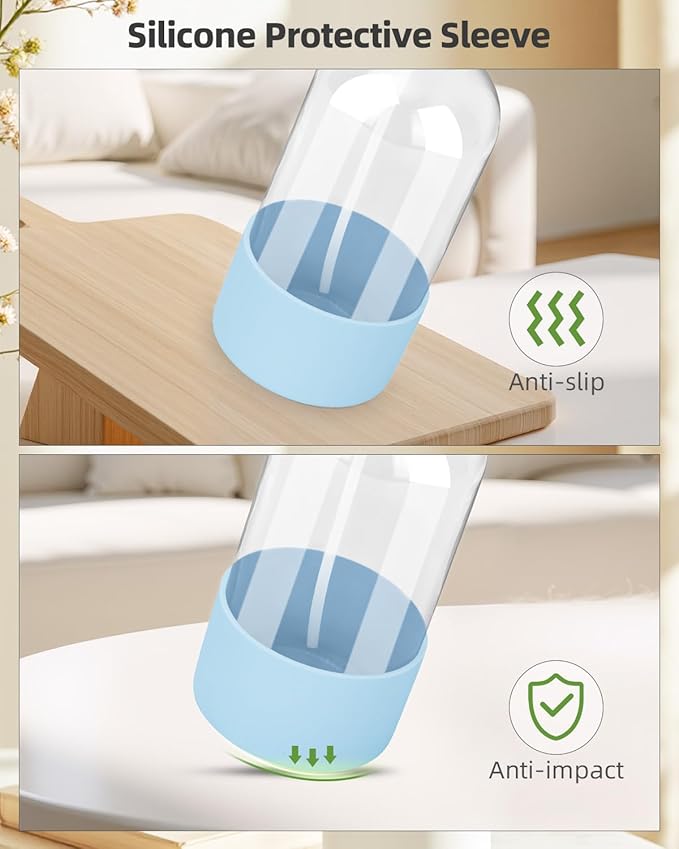 Worldgsb 2 Pack Glass Spray Bottles 8 oz, Empty Refillable Containers with Silicone Sleeve Protection, Glass Spray Bottles for Cleaning Solutions, Hair and Plants with Adjustable Nozzles Blue&Grey