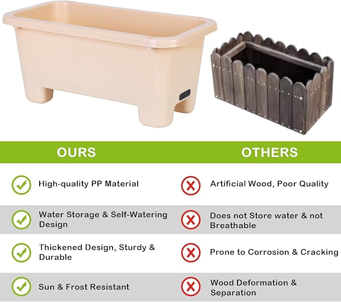 Oliz Self-Watering Rectangle Planter Boxes 8-Pack, 15.7-Inch Window Box Planter with Drainage Holes & Trays, Pots for Vegetables, Herbs, Flowers, Garden Windowsill Balcony (Yellow)