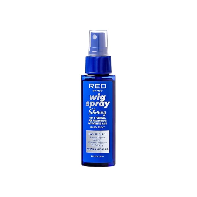 Red by Kiss Wig Spray, Extra Shine & Detangling Control for Remy, Human, Synthetic Hair, UV & Heat Protection, PH Balance & Long-Lasting Fragrance (2oz, Sheen)