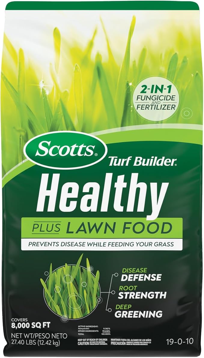 Scotts Turf Builder Healthy Plus Lawn Food, 2-in-1 Fungicide and Fertilizer, Helps Grass Withstand Summer Stress, 8,000 sq. ft., 27.40 lbs.