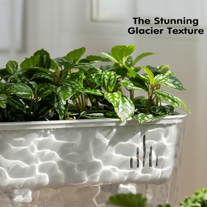 3 Pack Self Watering Rectangular Plant Pots, 11" x 5"x 5" Plant Containers with Drainage Holes, Rectangle Houseplant Window Planters for Succulents, Flowers,Herbs,Vegetables (White)