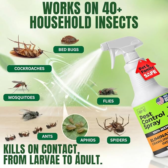 Nature’s Dome Cedarwood Oil Pest Control Spray 16 Oz |100% Natural Ant Killer & Bug Spray for Indoor & Outdoor Use | Eco-Friendly Bug Spray for Flea, Ticks, Ant & Mosquitos | Safe for Pets and Kids