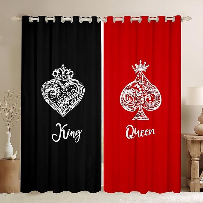 Couple Wedding Blackout Curtains for Anniversary,King and Queen Crown Curtains & Drapes,Red Black Window Treatments Gifts for Couple,I Love You Gift for Romantic Valentine's Day 2 Panels 42"Wx84"L