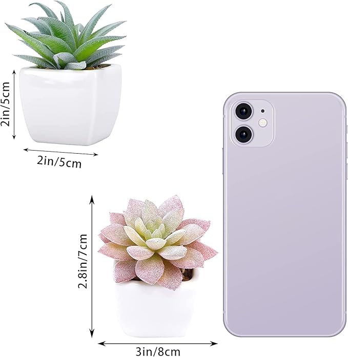 FUNARTY 5pcs Artificial Succulent Plants, Small Fake Desk Plants Mini Succulents Indoor for Shelf Living Room Bedroom Windowsills Office Home Decoration (Include White Ceramic Pots)