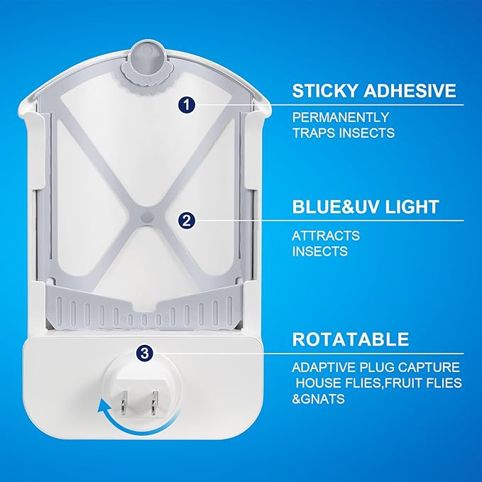 Flying Insect Trap & 5 Cartridges - Attracts and Traps Flying Insects Fruit Flies Mosquitoes - Compatible with M364A Refill (1 Plug-in Base + 5 Cartridges)
