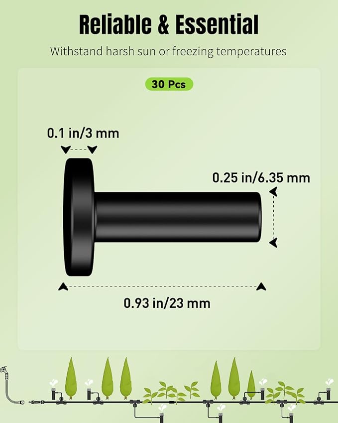 Pawfly 30 Pcs 1/4" End Plugs for Quick Connect 1/4" Drip Irrigation Tee Connectors, Push-to-Fit Connector End Cap Fittings, Leak-Proof End Closure Parts Stoppers, 1/4 Inch Drip Irrigation Parts