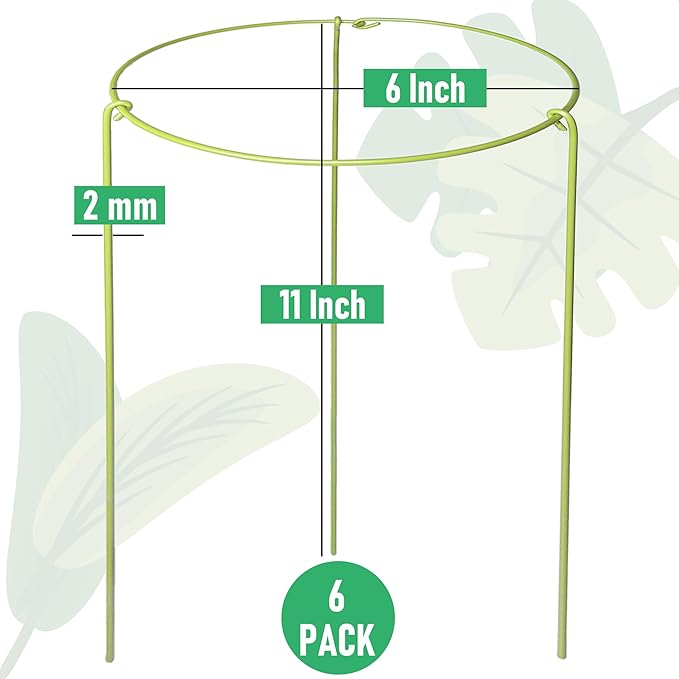 6-Pack Plant Support Stakes for Indoor Plants, Adjustable Monstera Cages & Snake Plant Support Rings, Potted Plant Supports Garden Stakes (6" W x 11" H)