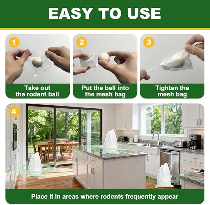 Mouse Rodent Repellent-Peppermint Oil Insect Repellent Balls Repels Rats, Squirrels & Spiders, Ants, Roach and Rodents,Pest Control for Indoor/Outdoor, Garage, Attic & RVS Protection