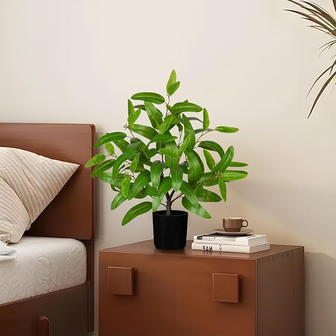 Artificial Plants Indoor with Pot, 19.7" Tall Fake Potted Plants Eucalyptus Leaves, Silk Plant for Home Decor Indoor Plants Artificial for Home & Office, Bedroom, Farmhouse, Entry Table, Shelf Decor