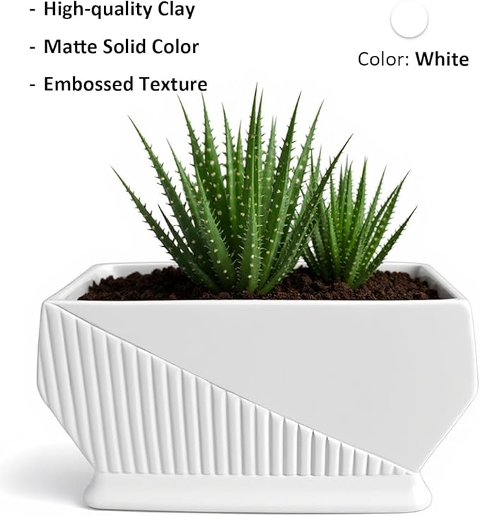 OXART Ceramic Plant pots Indoor Pots Set with Drainage Holes, 12+9 inch Flower Pot Rectangle Planters Pots for Plants for Plants Lilies, Cacti, Succulents, and Pothos, No Trays (White-1)