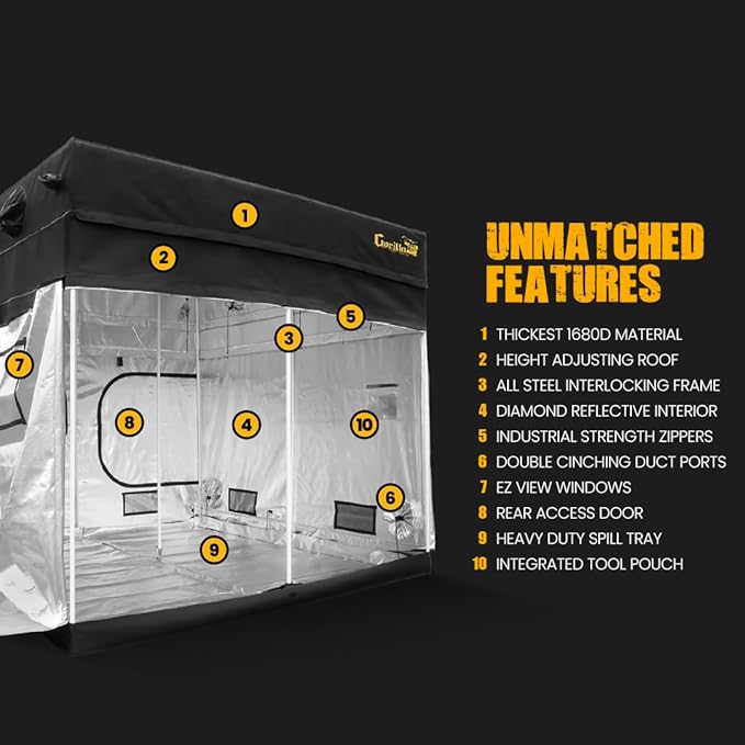 Gorilla Grow Tent Pro 4' x 4' x 6'11 to 7'11 w/Included Extension Kit - Tallest Premium Indoor Grow Tent, Thickest & Most Durable Gorilla Canvas, Strongest w/ 300lb Hang Capacity, Hydroponic Grow Box