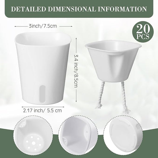 Ziliny 20 Pcs 3 Inch Self Watering Pots Self Watering Planters for Indoor Planters Plastic Garden Flower Pots with Level Indicator Vents for Herbs