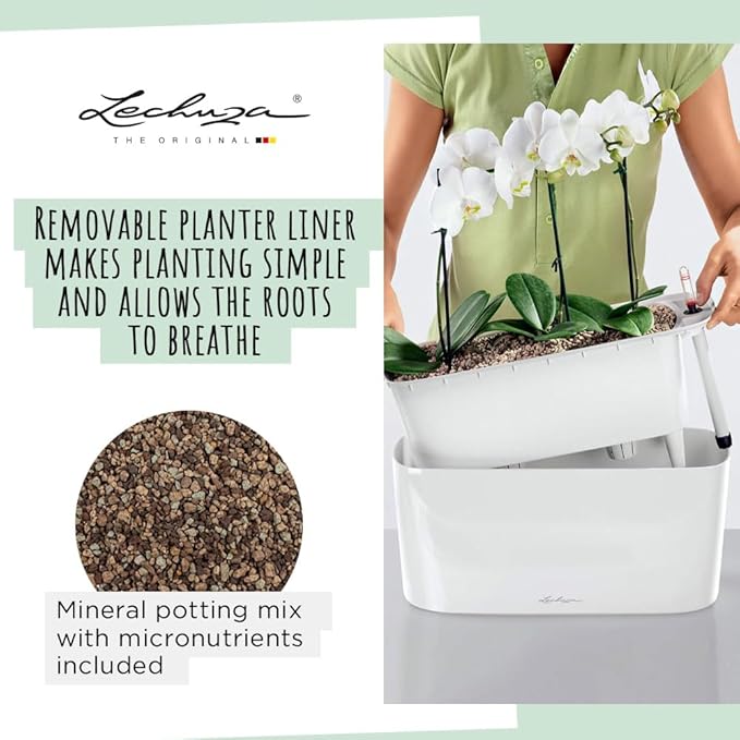 Delta 10 Cream White High Gloss, Self-Watering Planter Indoor, H5.1 L11.8 W4.3 in