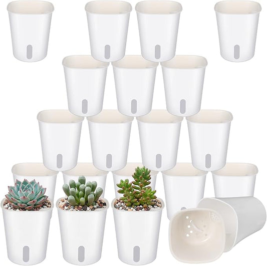Ziliny 20 Pcs 3.74 Inch Self Watering Pots Self Watering Planters for Indoor Planters Plastic Garden Flower Pots with Level Indicator Vents for Herbs
