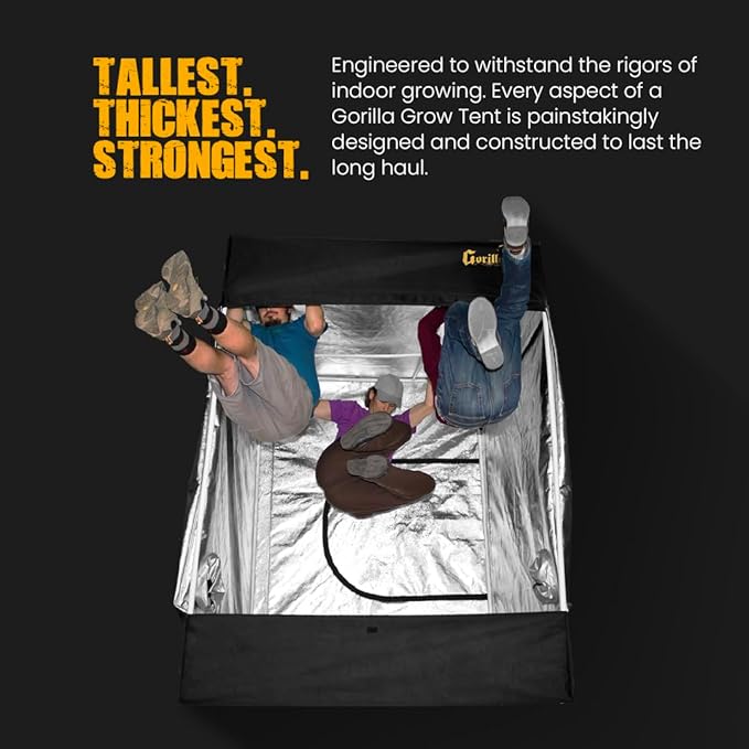 Gorilla Grow Tent Pro 4' x 8' x 6'11 to 7'11 w/Included Extension Kit - Tallest Premium Indoor Grow Tent, Thickest & Most Durable Gorilla Canvas, Strongest w/ 300lb Hang Capacity, Hydroponic Grow Box